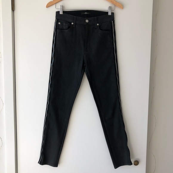 7 For All Mankind Zipper Black Coated Denim - Picture 5 of 12